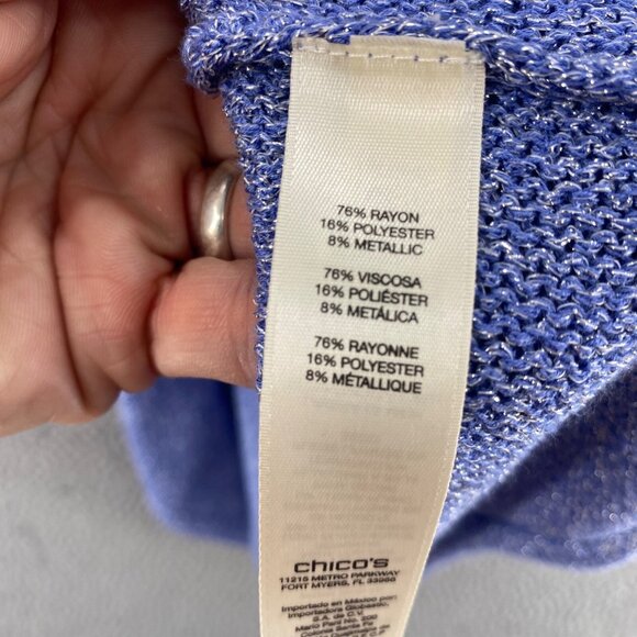 Chicos Sweater Women 0 US Small Blue Metallic Shimmer Knit Short Sleeve Cardigan - Picture 6 of 10